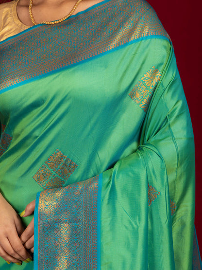 Turquoise Green Soft Silk Saree