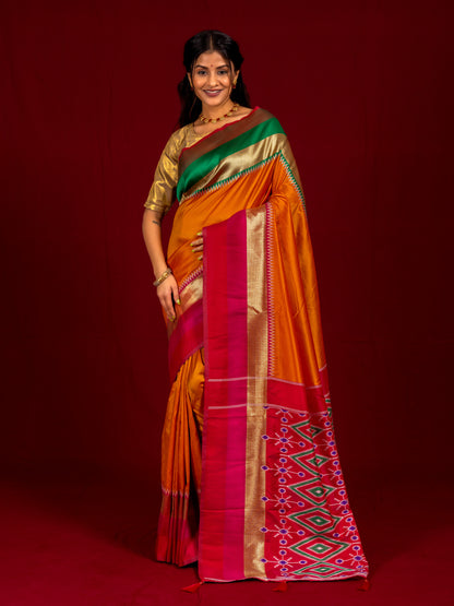 Orange Gala Pochampalli Ikat Silk Saree