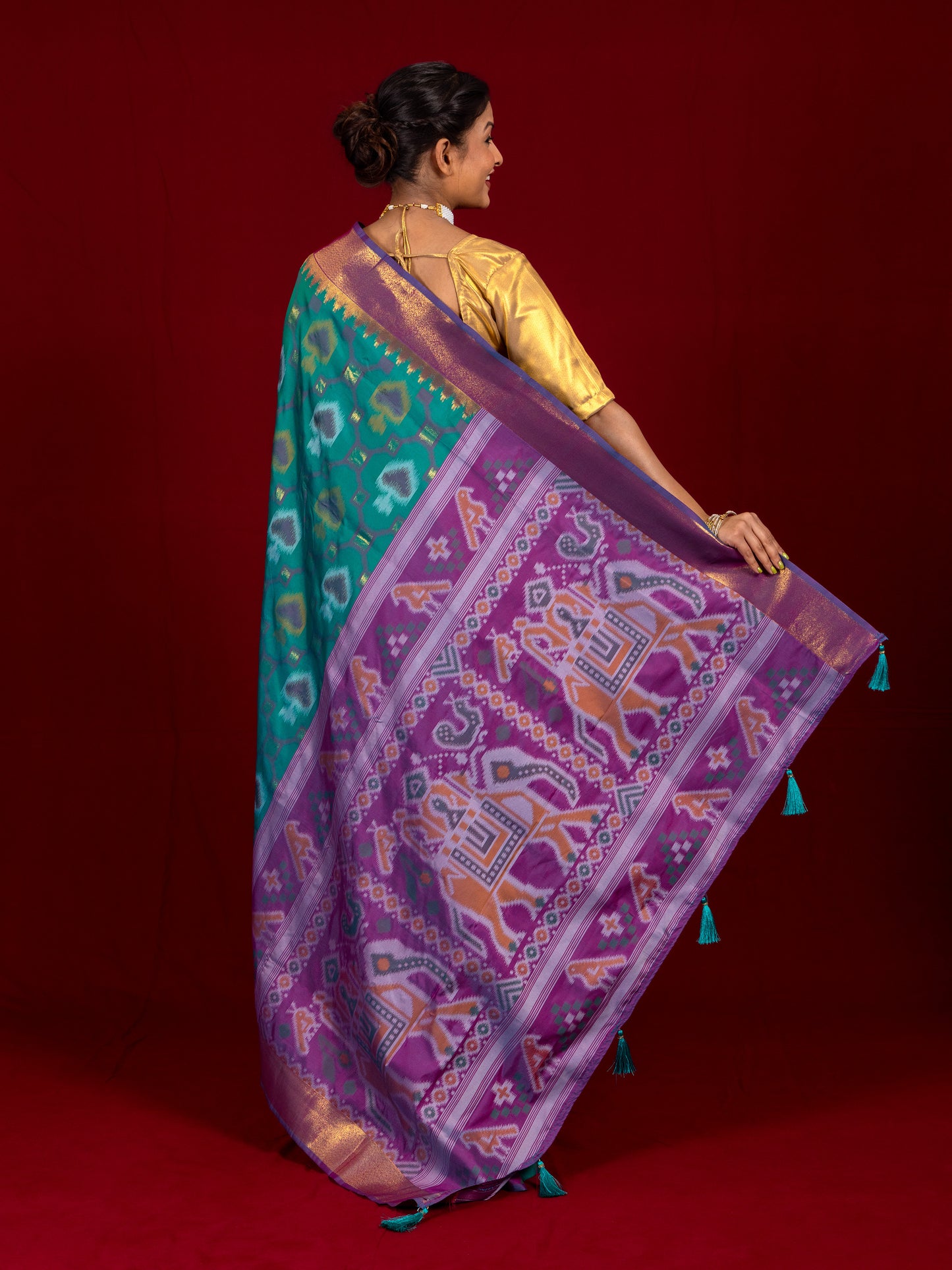 Teal Green Pochampalli Ikat Silk Saree