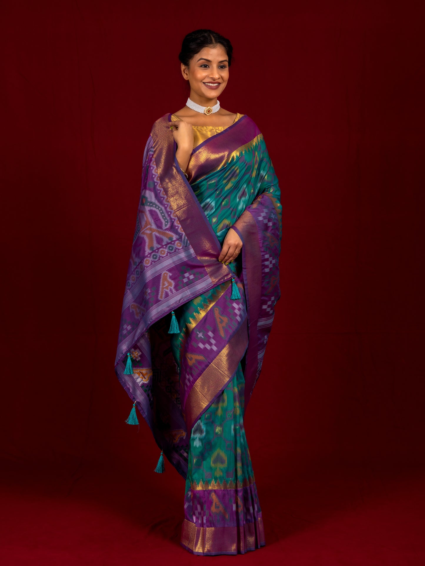 Teal Green Pochampalli Ikat Silk Saree