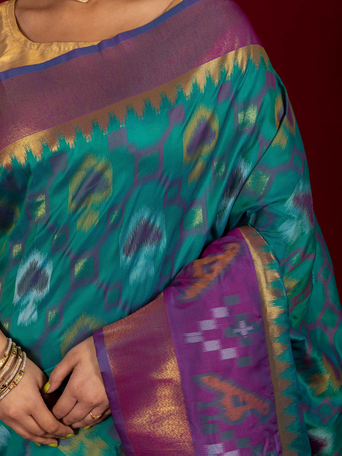 Teal Green Pochampalli Ikat Silk Saree