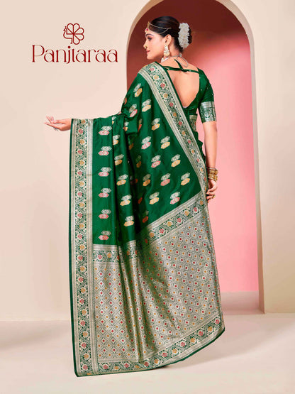 Dark Green Banarasi Zari Woven Katan Silk Saree