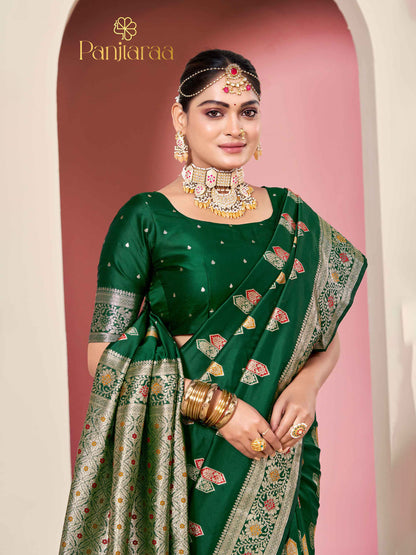 Dark Green Banarasi Zari Woven Katan Silk Saree