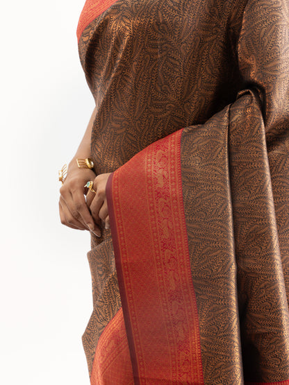 Traditional Copper Brown & Maroon Kanjivaram Silk Saree