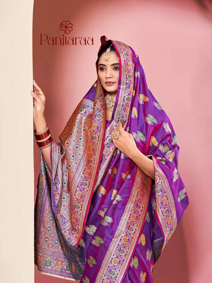 Purple Banarasi Zari Woven Katan Silk Saree
