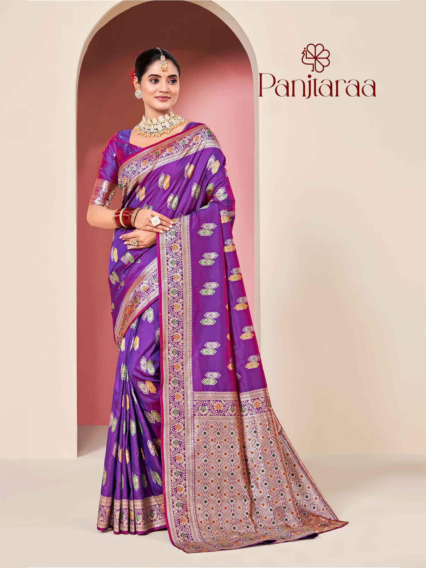 Purple Banarasi Zari Woven Katan Silk Saree