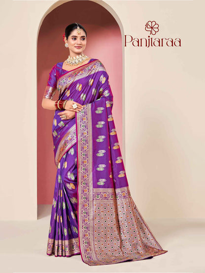 Purple Banarasi Zari Woven Katan Silk Saree