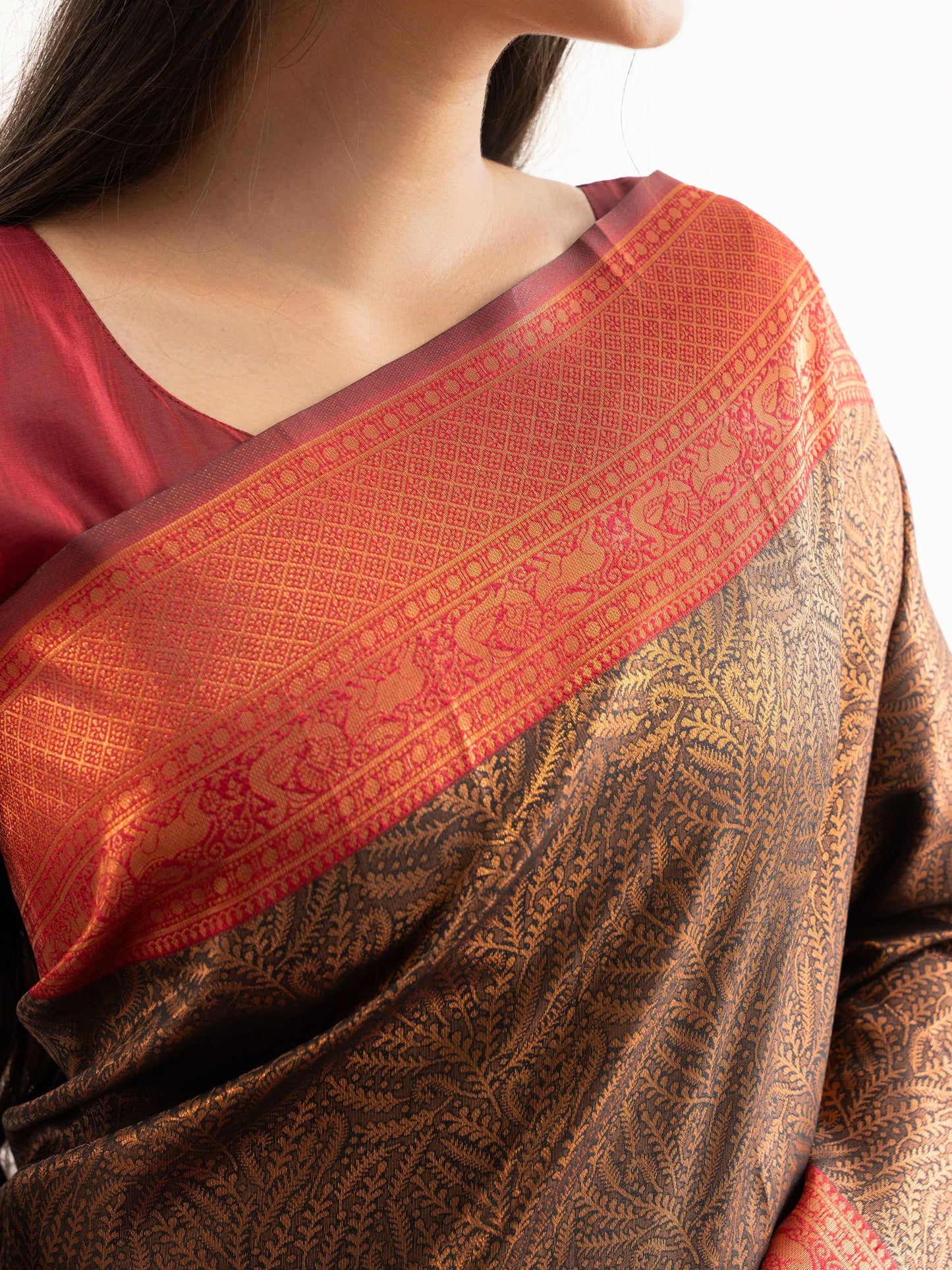 Traditional Copper Brown & Maroon Kanjivaram Silk Saree