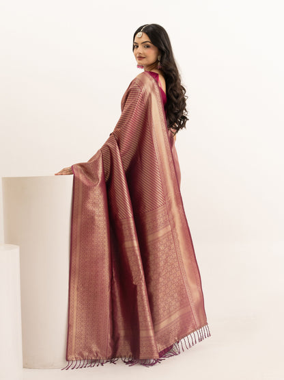 Rosewood Pink Tissue Silk Saree