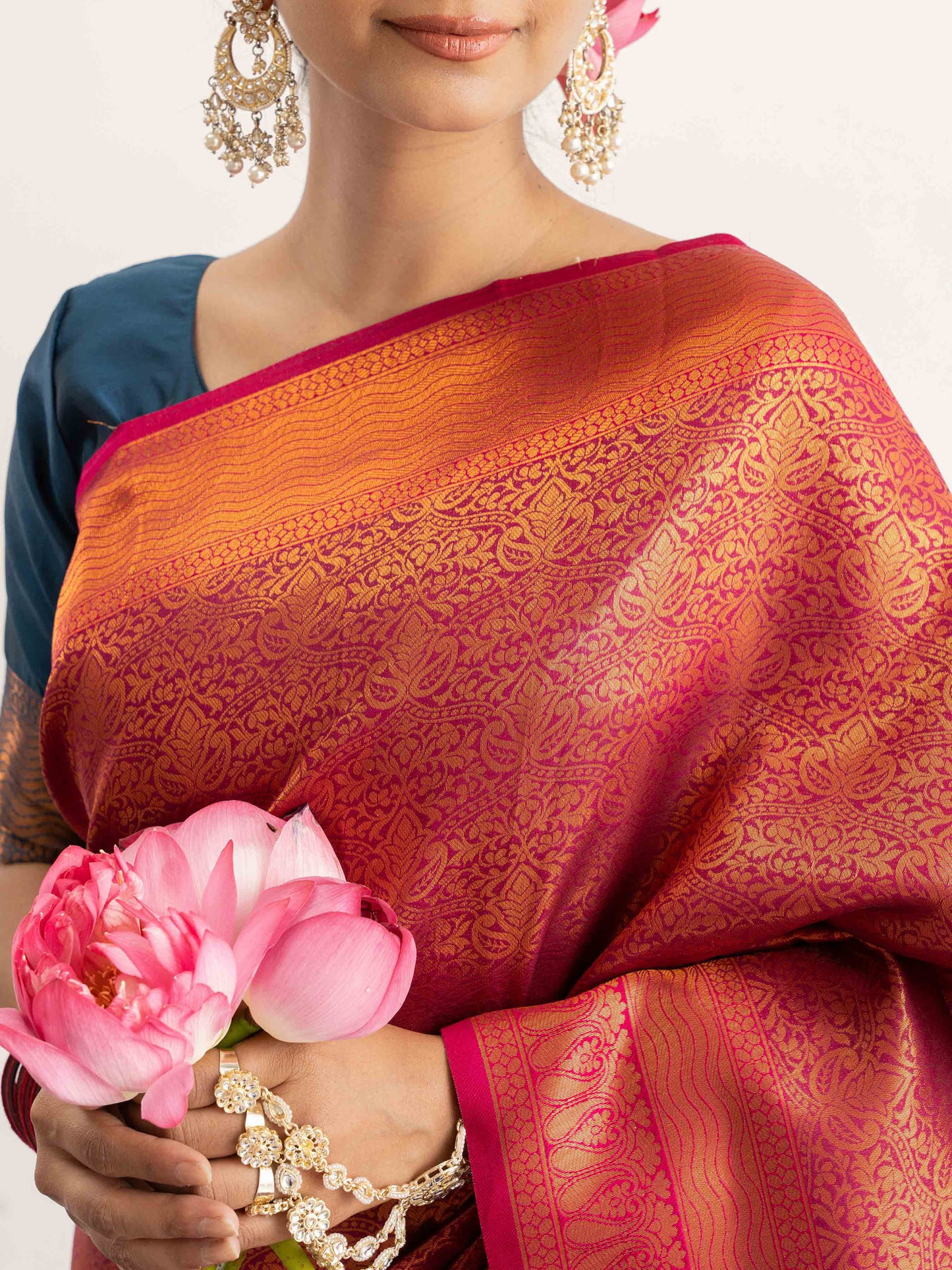Fiery Orange Kanjivaram Silk Saree
