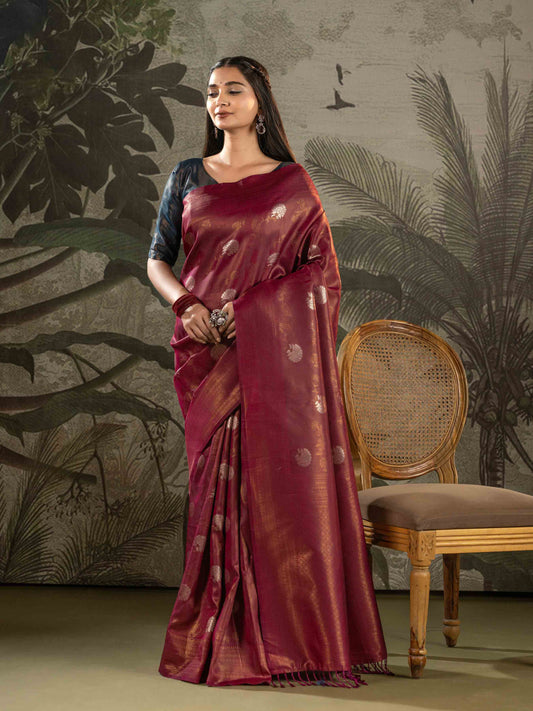 Wine Kanjivaram Tissue Silk Saree