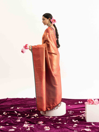 Rust Orange Kanjivaram Silk Saree