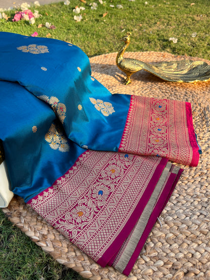 Royal Blue Zari Woven Soft Silk Saree