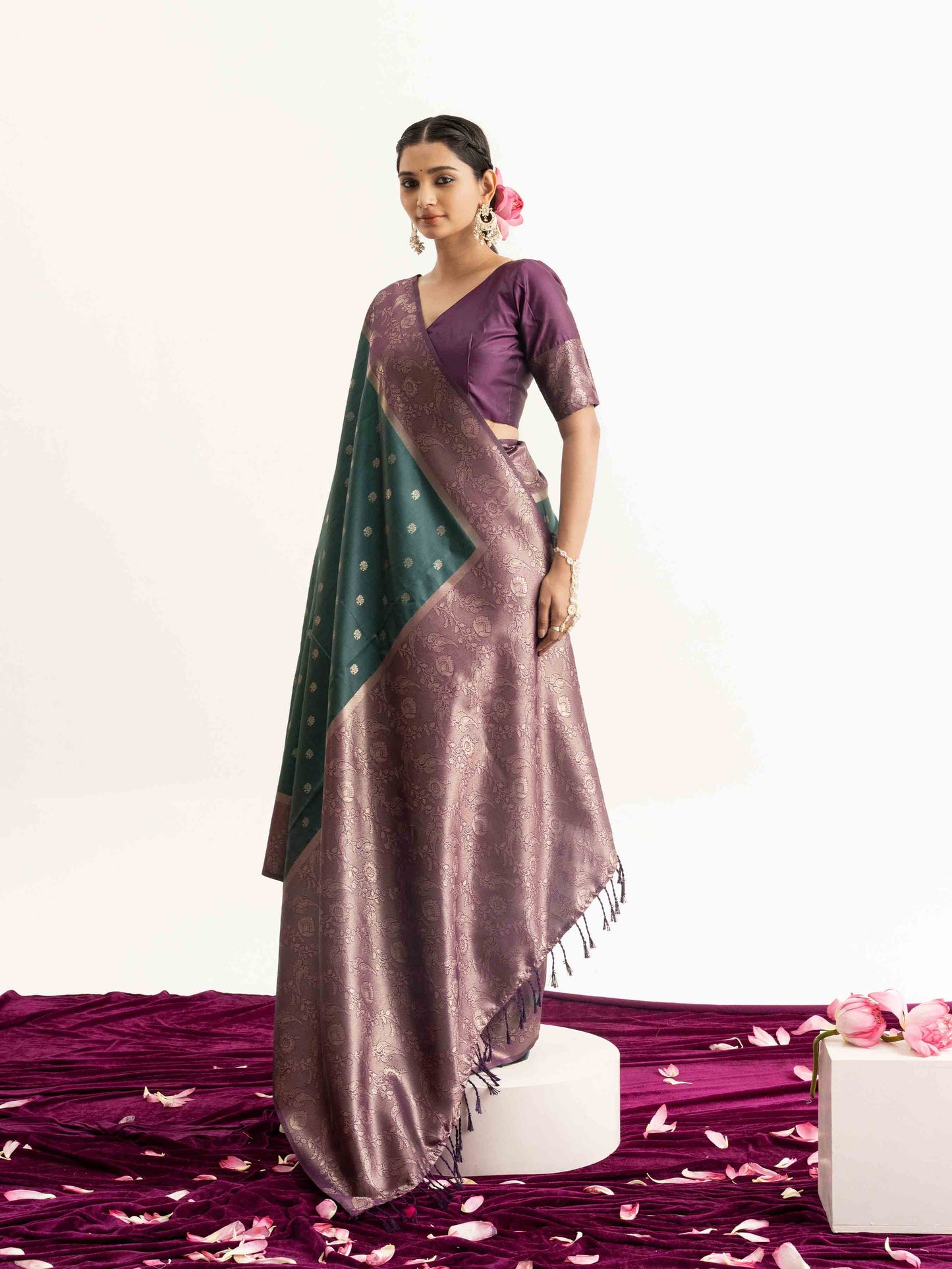 Teal Green Kanjivaram Silk Saree