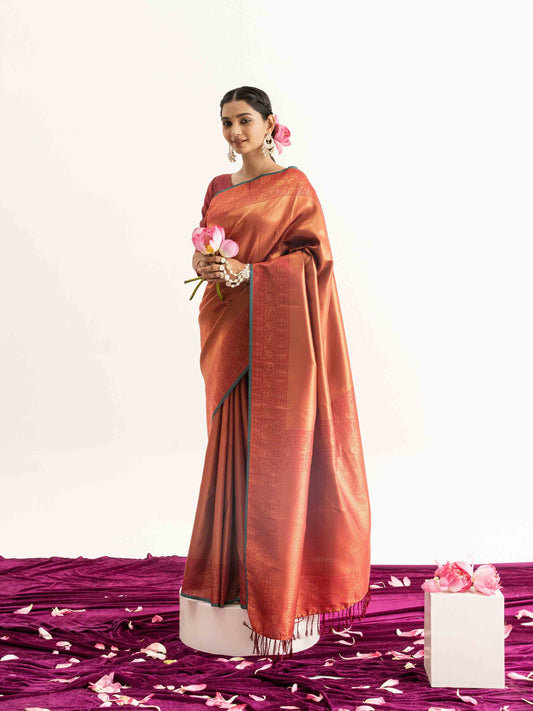 Rust Orange Kanjivaram Silk Saree