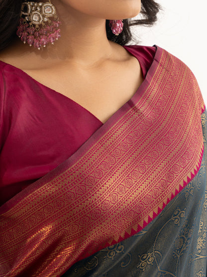 Midnight Teal Kanjivaram Silk Saree