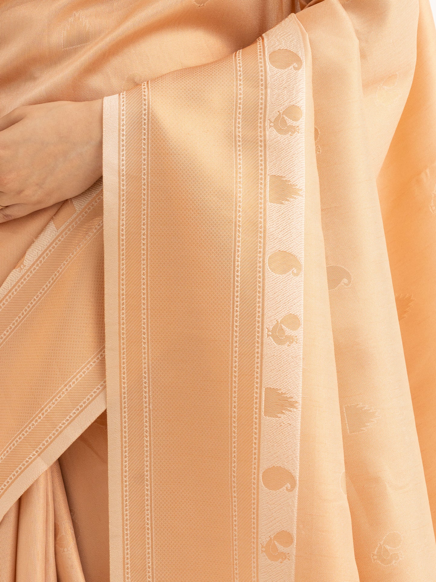Peach Kanjivaram Silk Saree with woven Peacock Motifs