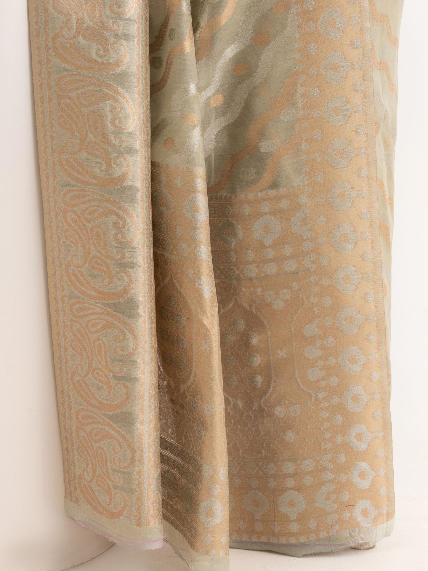 Sage Green Linen Woven Saree With Zari Weaving