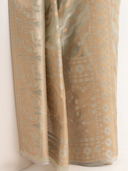 Sage Green Linen Woven Saree With Zari Weaving
