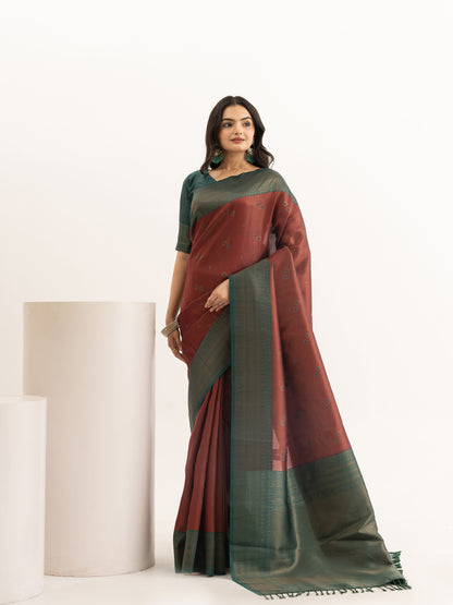 Garnet Grove Kanjivaram Silk Saree