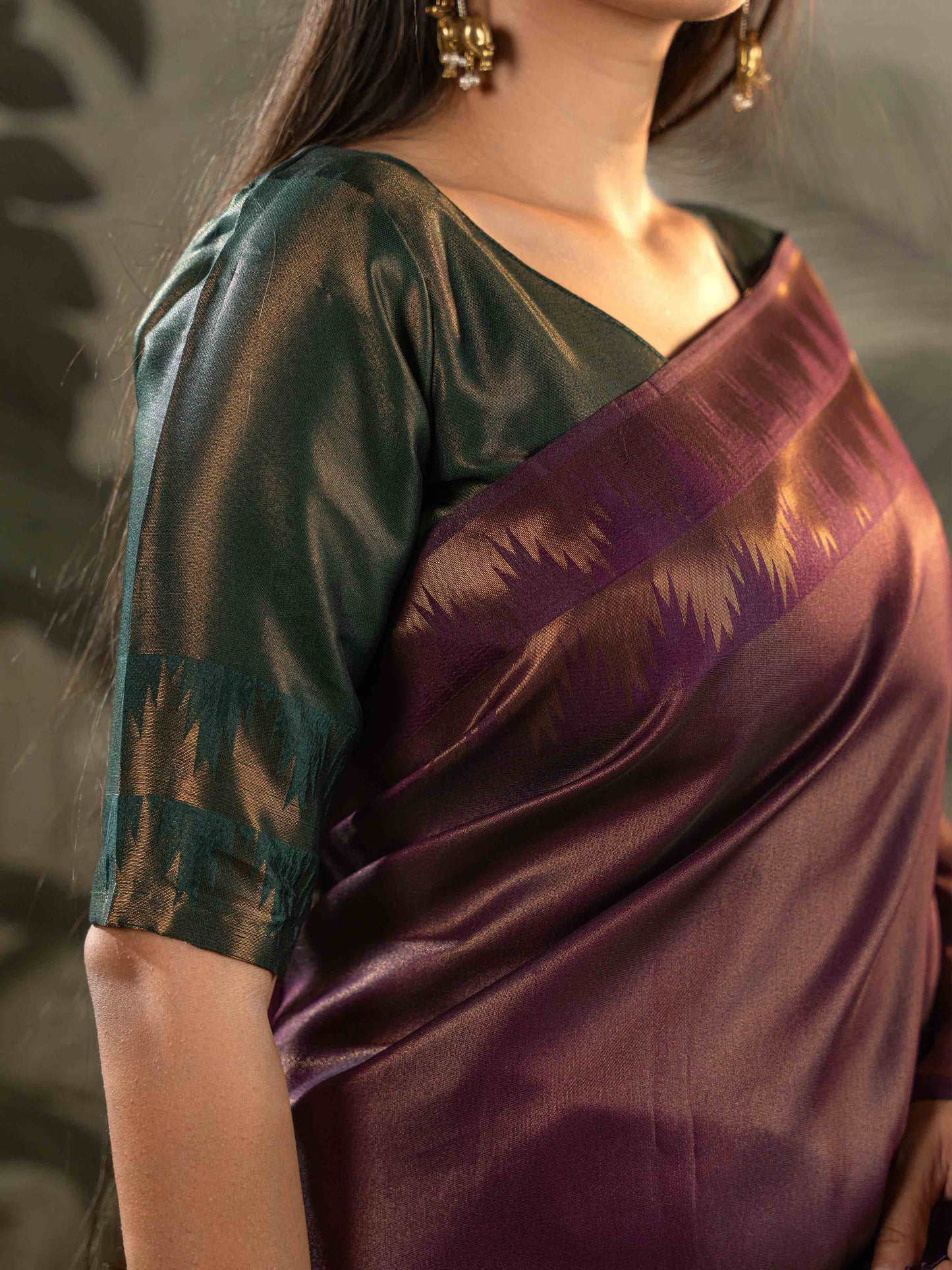 Royal Plum Tissue Silk Saree with Contrast Ikat Border