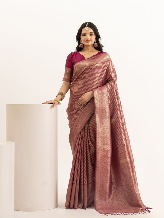 Rosewood Pink Tissue Silk Saree