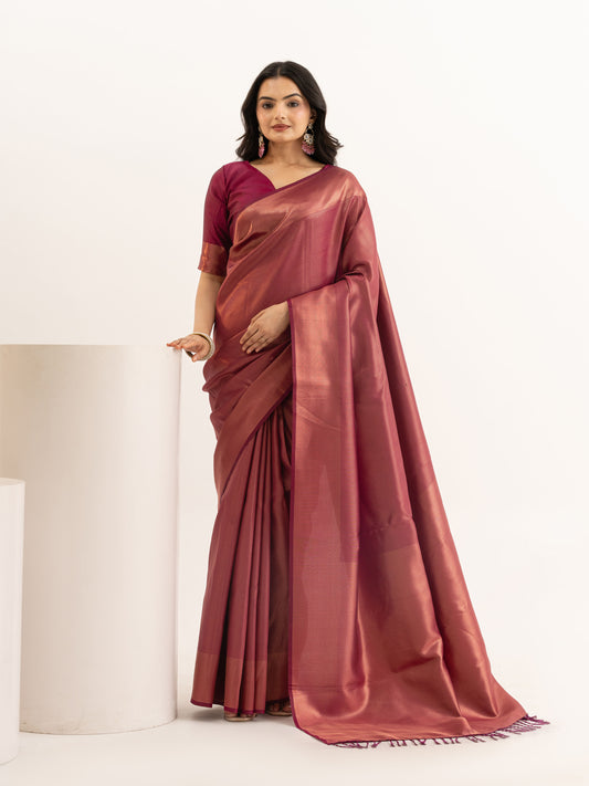 Wine Rose Tissue Silk Saree