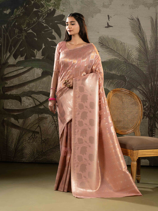 Blush Rose Woven Linen Saree with Whispering Zari