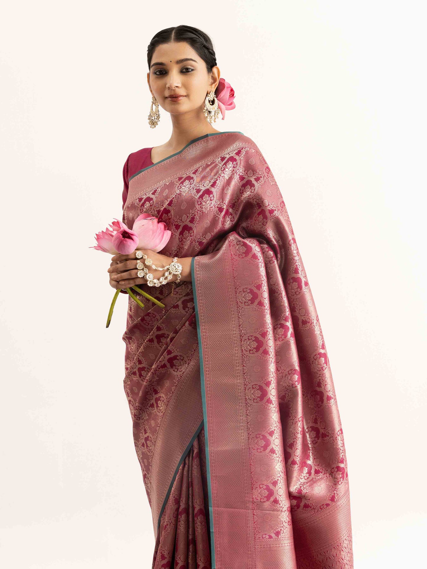 Rose Wine Kanjivaram Silk Saree