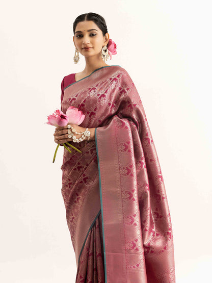 Rose Wine Kanjivaram Silk Saree