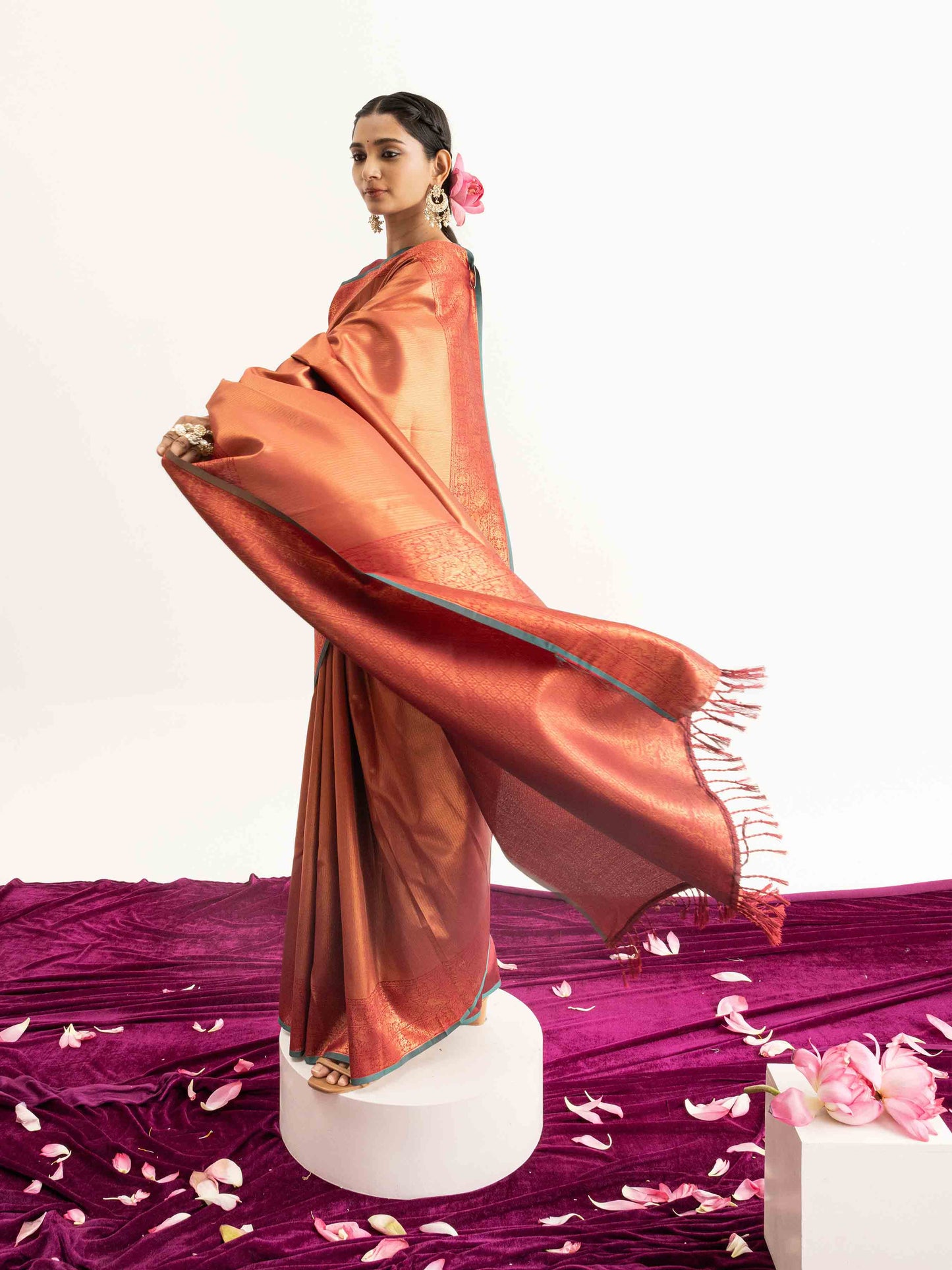 Rust Orange Kanjivaram Silk Saree
