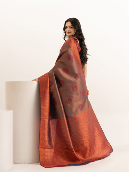 Regal Auburn and Antique Gold Kanjivaram Silk Saree