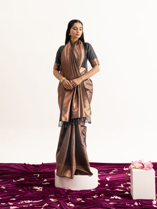 Copper Charcoal Tissue Silk Saree