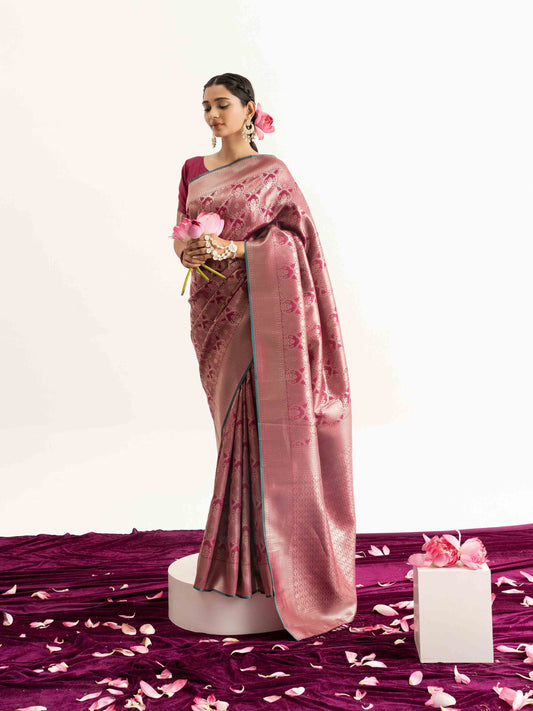 Rose Wine Kanjivaram Silk Saree