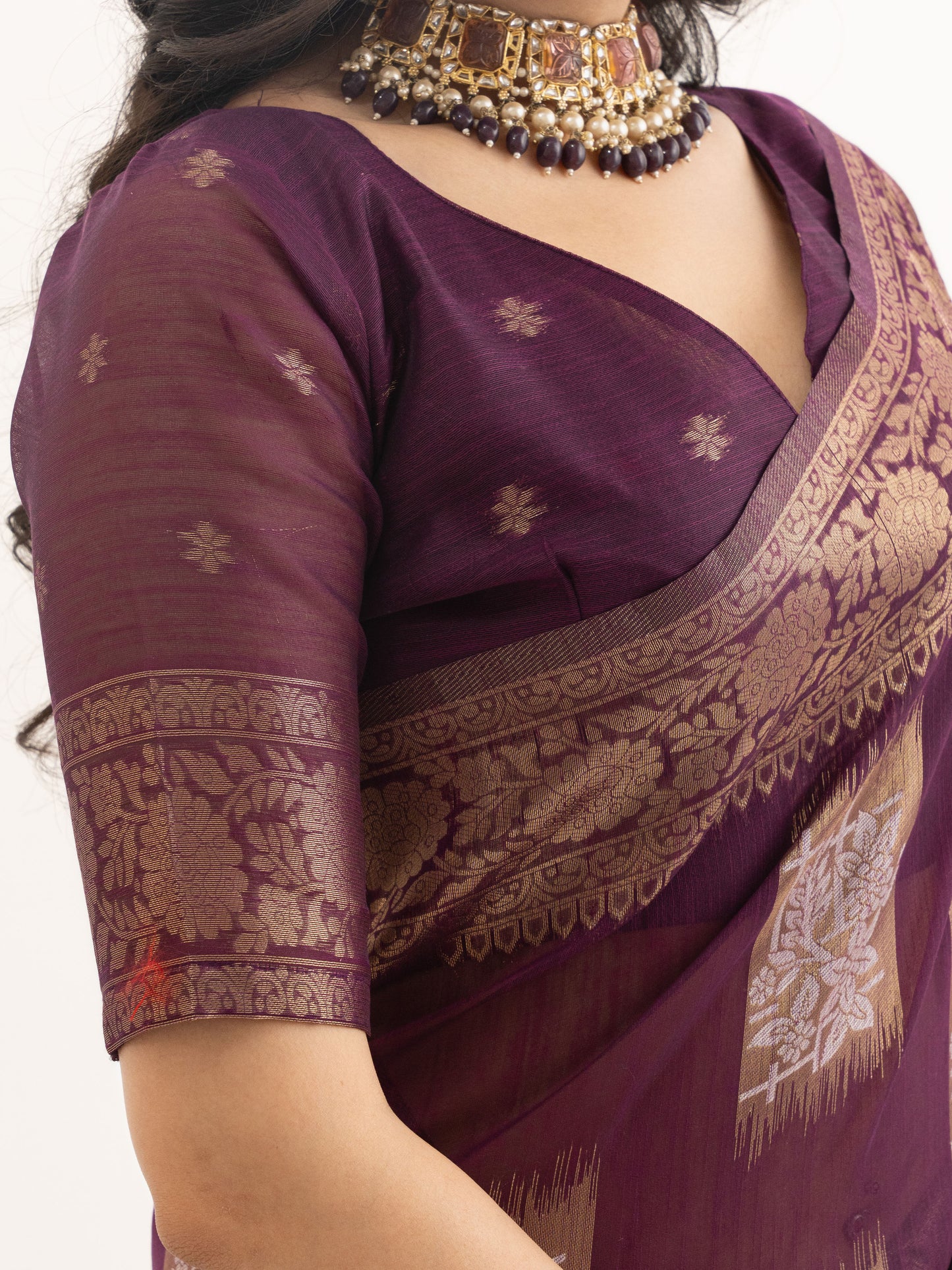 Opulent Plum Zari-Woven Linen Saree