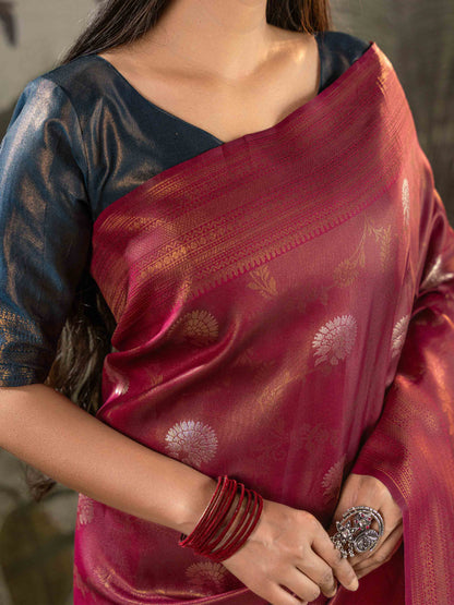 Wine Kanjivaram Tissue Silk Saree