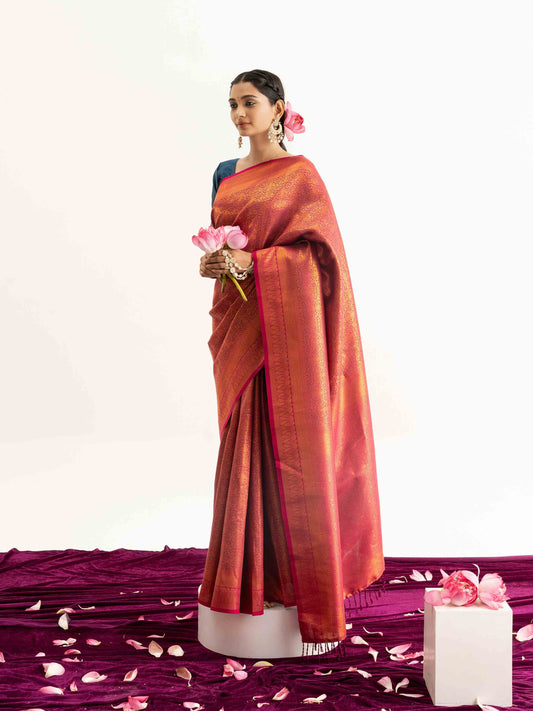 Fiery Orange Kanjivaram Silk Saree