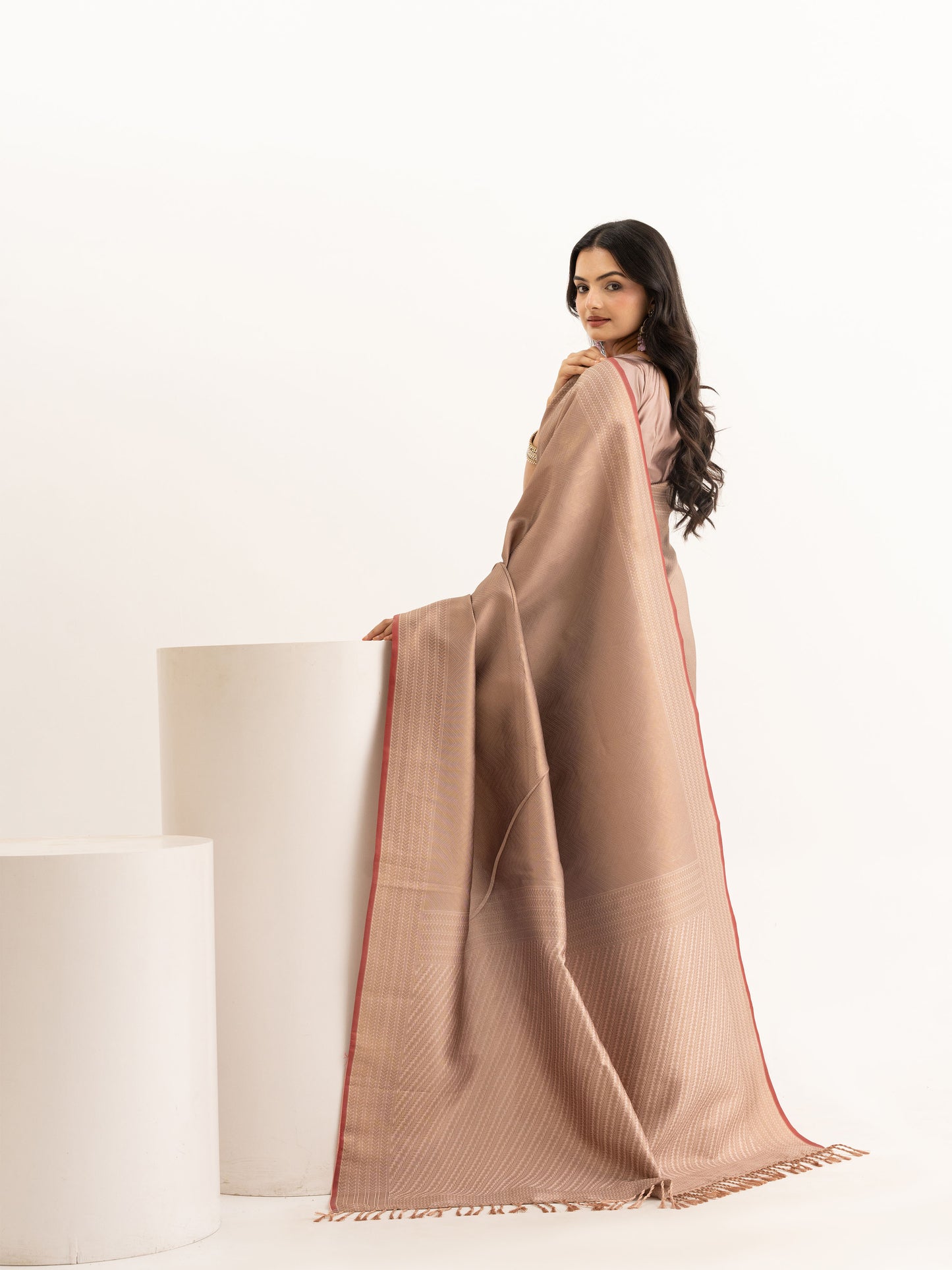 Rose Gold Kanjivaram Silk Saree