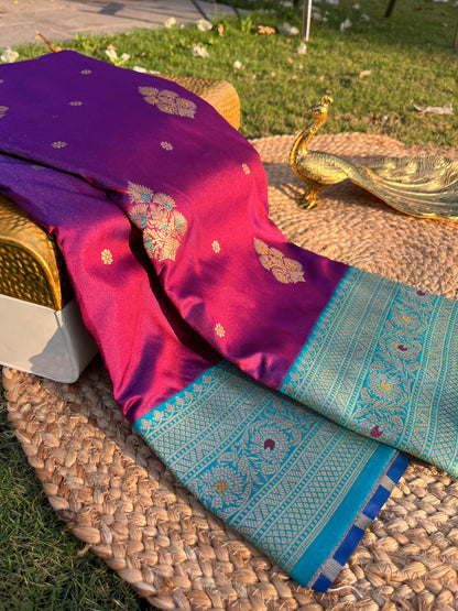 Deep Purple Zari Woven Banrasi Saree