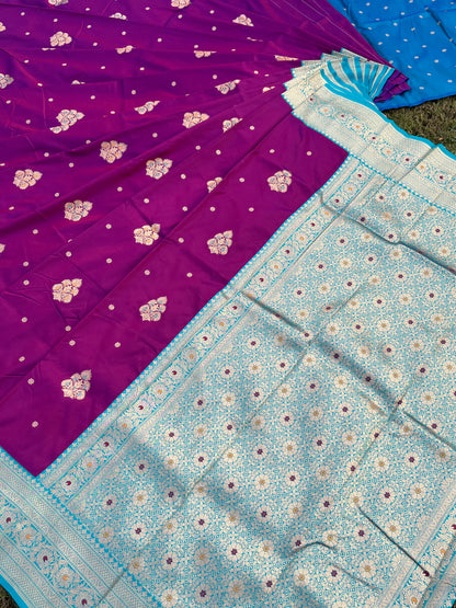 Deep Purple Zari Woven Banrasi Saree