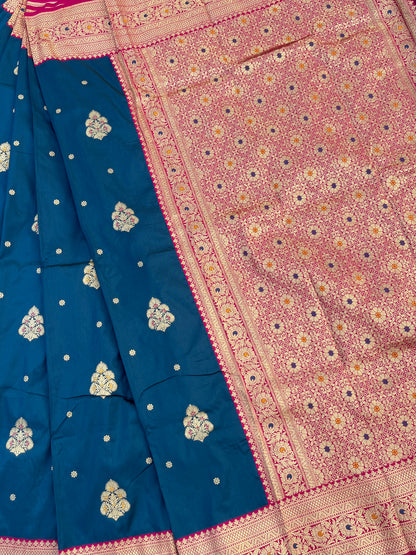 Deep Blue Zari Woven Soft Silk Saree
