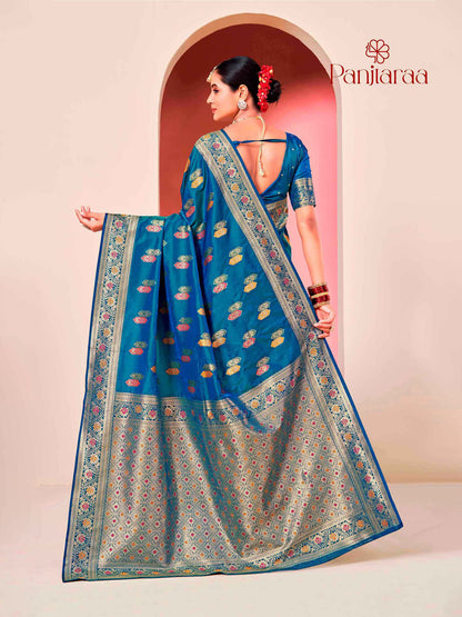 Teal Blue Banarasi Zari Woven Katan Silk Saree