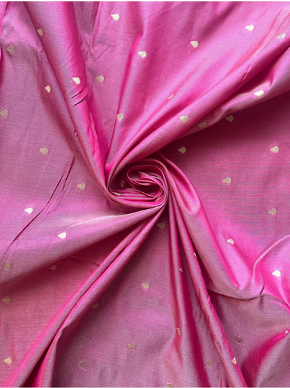 Cream Silk Woven Saree with Gold Buttas & Rich Rani Pink Zari Border